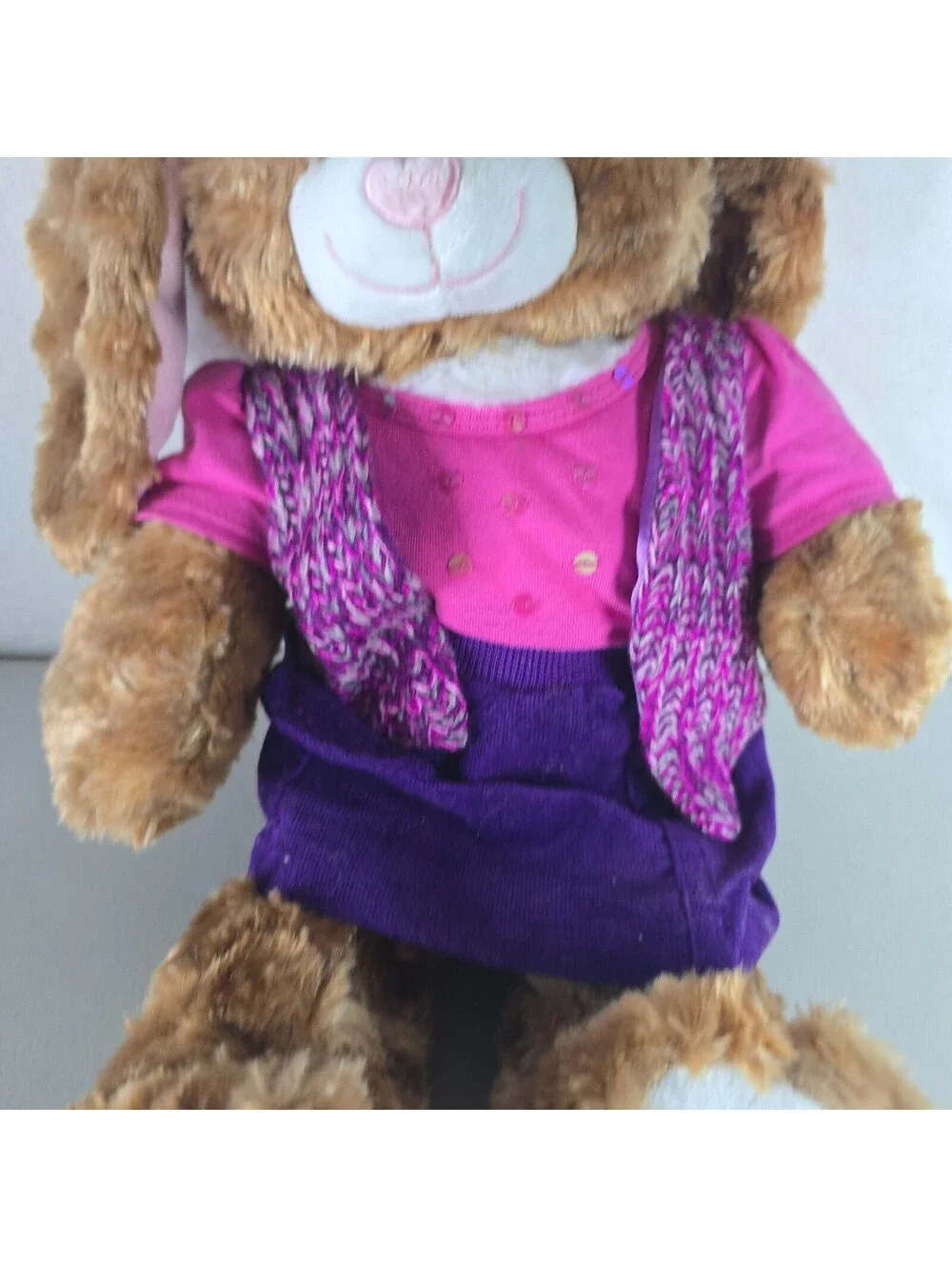 Build A Bear Brown & White Bunny Pink Heart Nose Plush Stuffed Animal  w Clothes